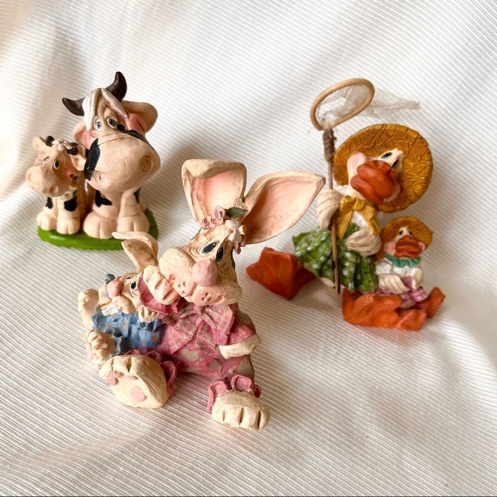 Li'l Luvables Russ Kelly Cow Bunny Duck Farm Animal Collectible Figurines Set 3